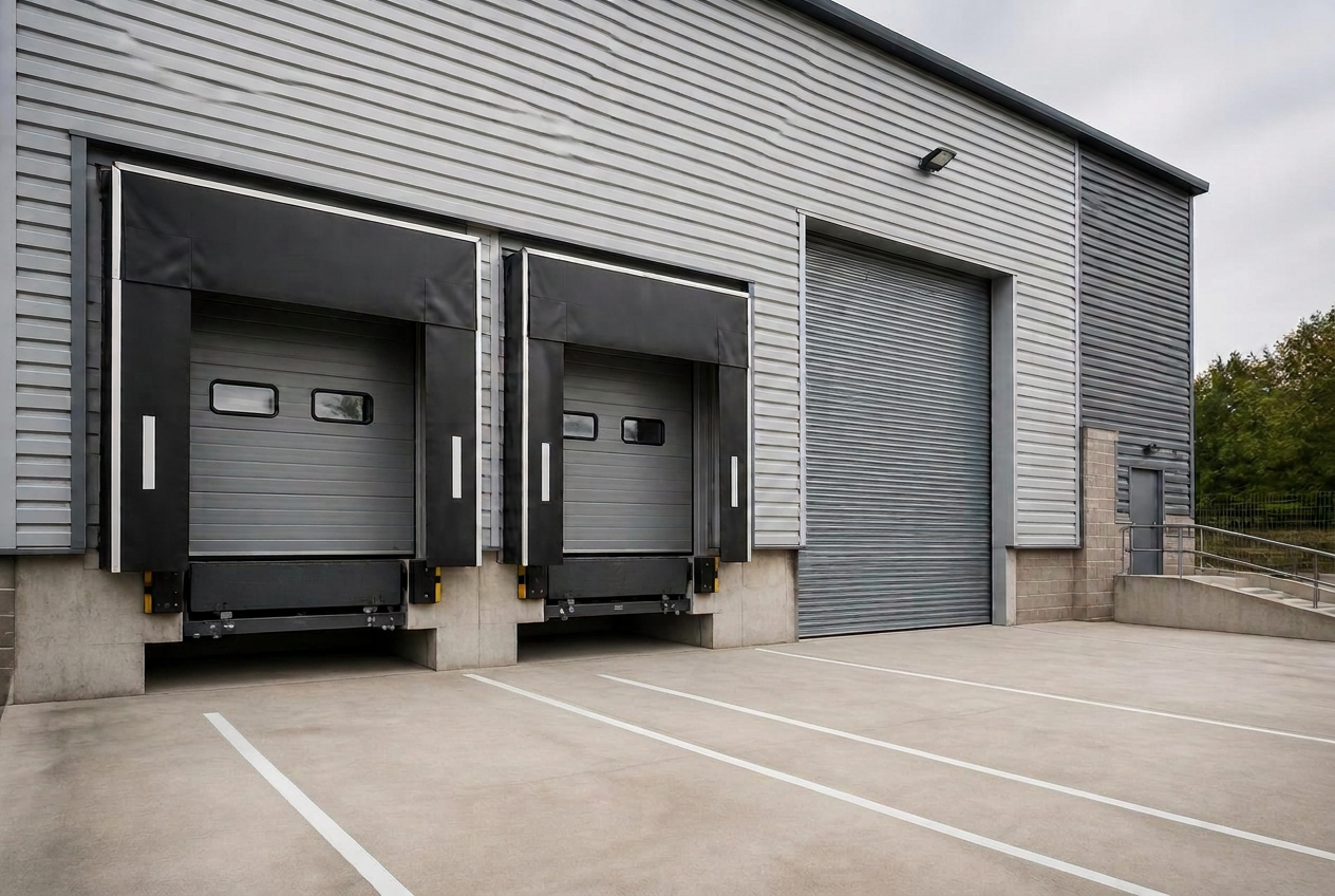 Loading-bay doors with marked approach lanes
